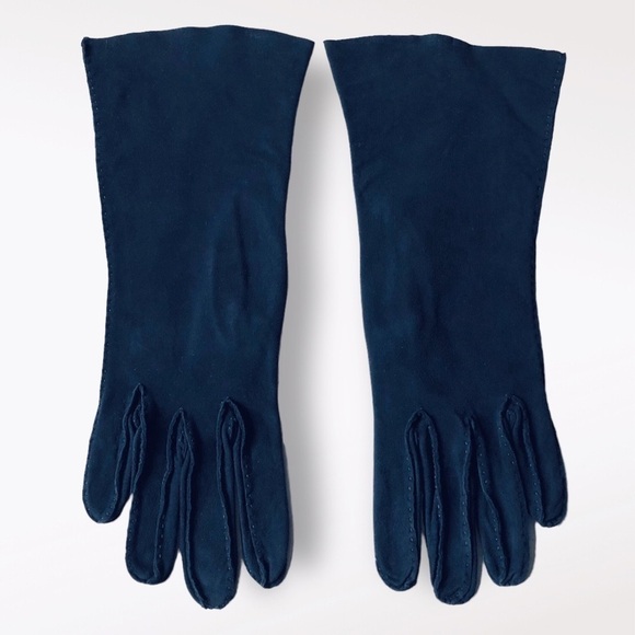Vintage 70s Bloomingdale's Suede Gloves Navy Small - Picture 3 of 11